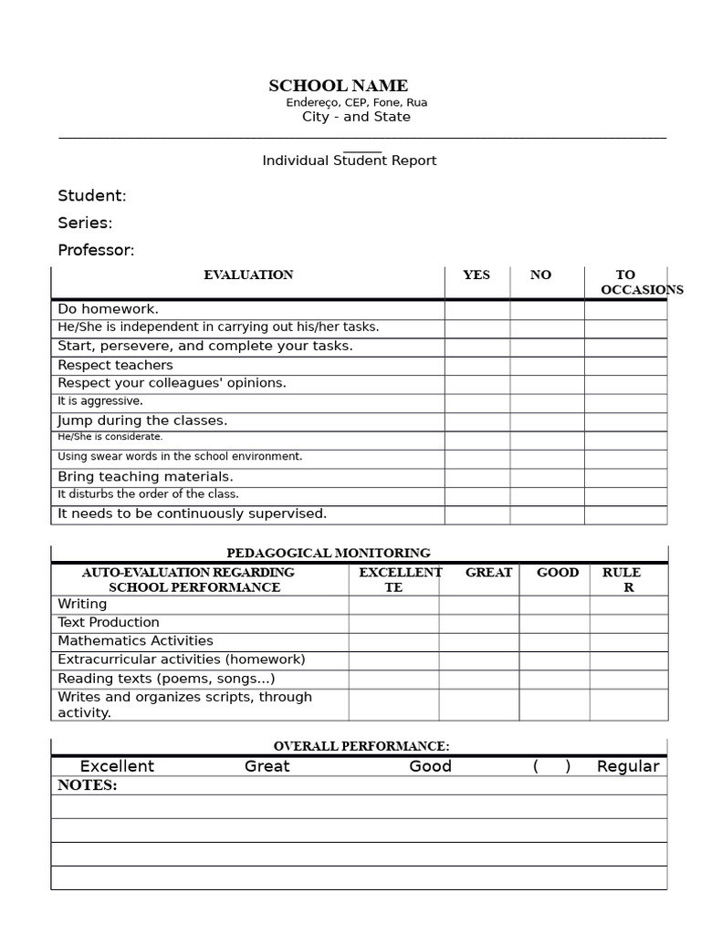 Student Individual Report - Template | PDF