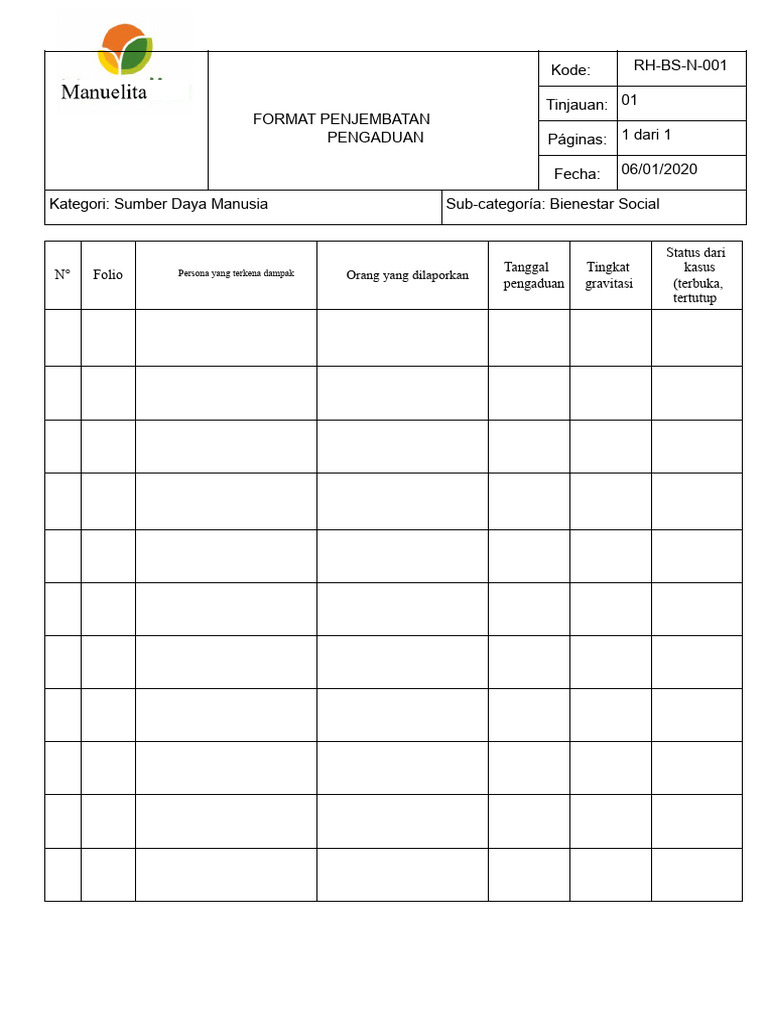 Format Penjemabatan Pengaduan SDM | PDF