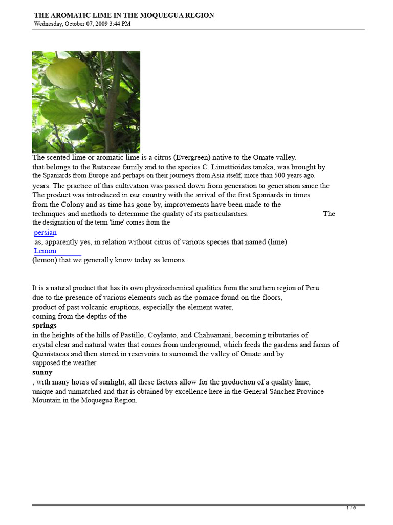 The Aromatic Lime in the Moquegua Region | PDF | Lime (Fruit) | Citrus