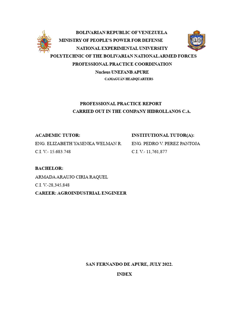 Professional Practice Report at Hidrollanos C.A. | PDF | Water | Chlorine