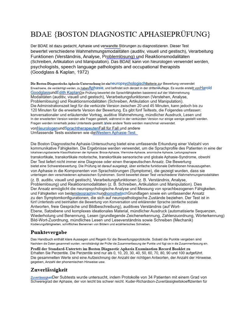 Bdae Boston-Diagnosetests Zur Aphasie-Diagnose | PDF