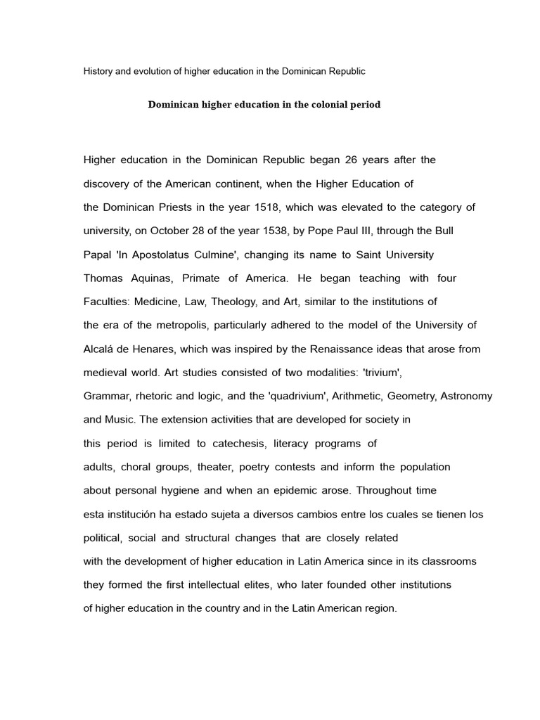 Evolution of Higher Education in the Dominican Republic | PDF | University