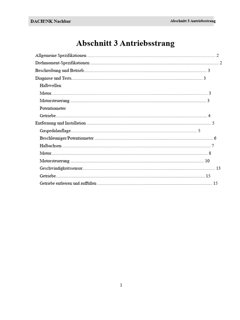 Ford Think Servicehandbuch - Abschnitt 3 Antriebsstrang | PDF