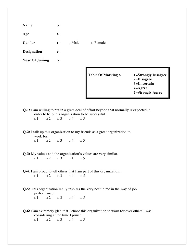 Employee Commitment Survey Questionnaire | PDF