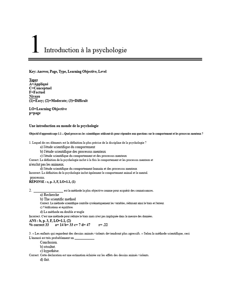 Introduction à la psychologie et ses objectifs | PDF | Psychologie ...