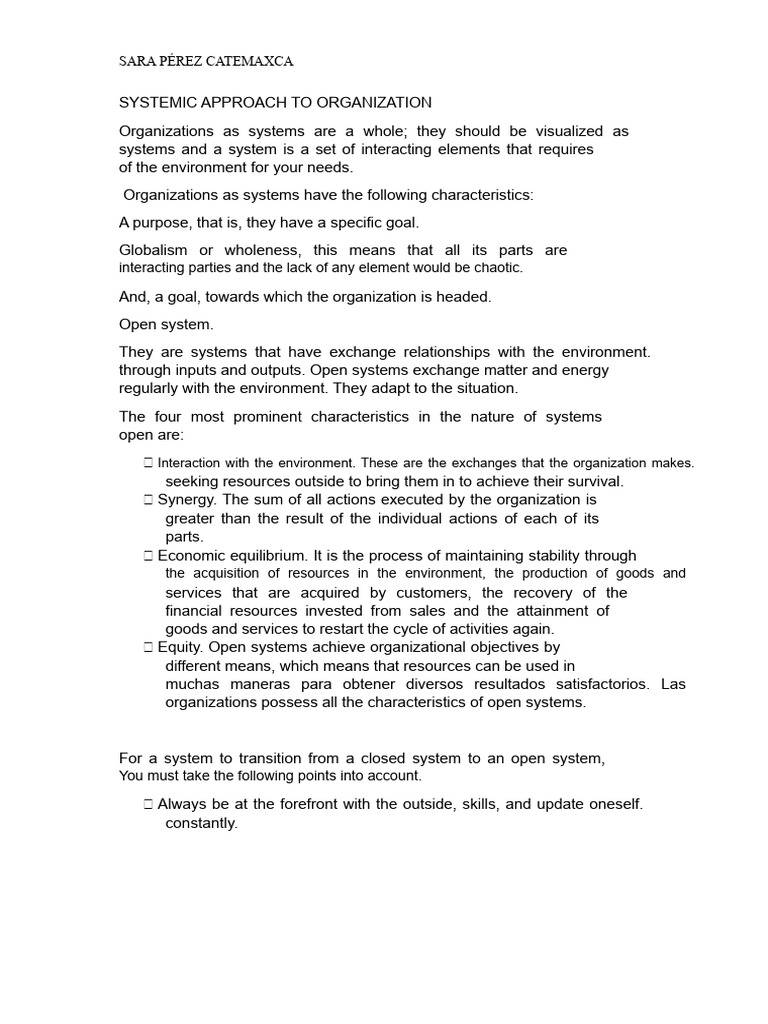 Systemic Approach to Organizations | PDF | System | Goal