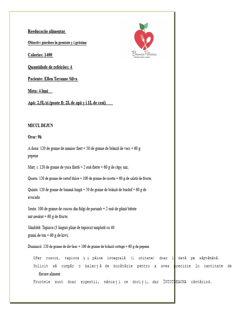 Dieta 1400 Kcal | PDF