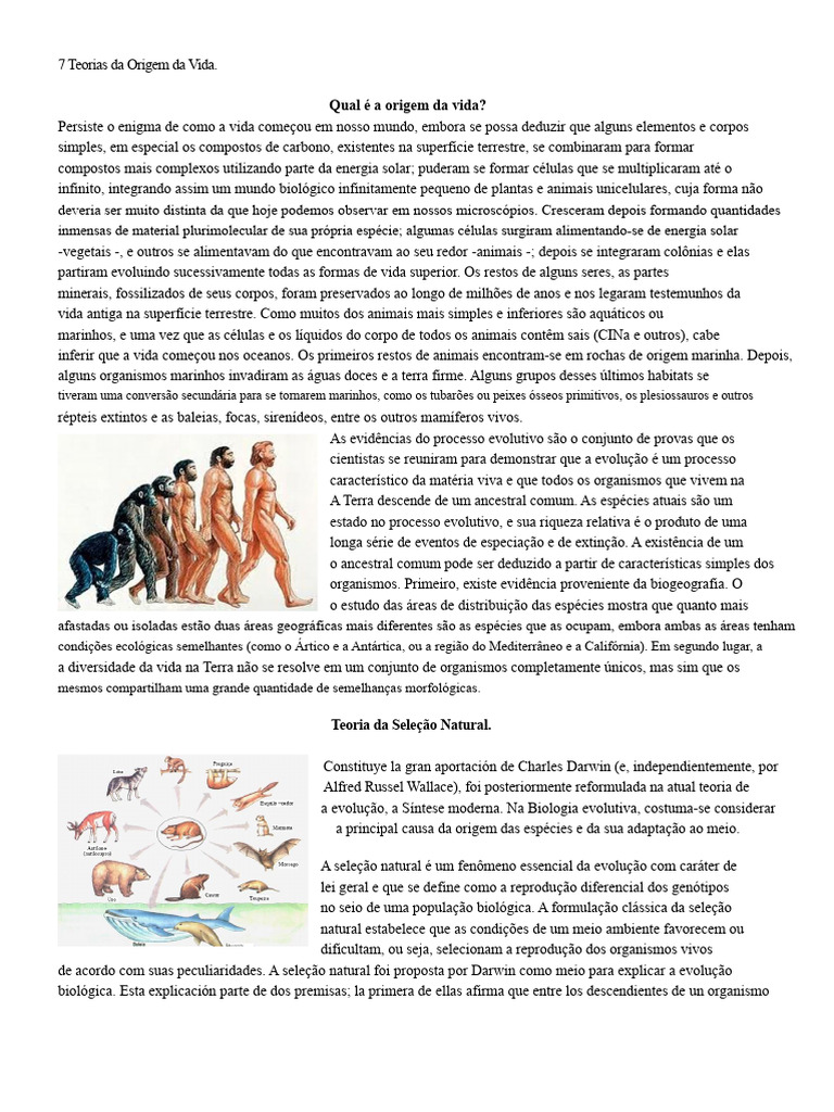 7 Teorias sobre a Origem da Vida | PDF | Evolução | Vida