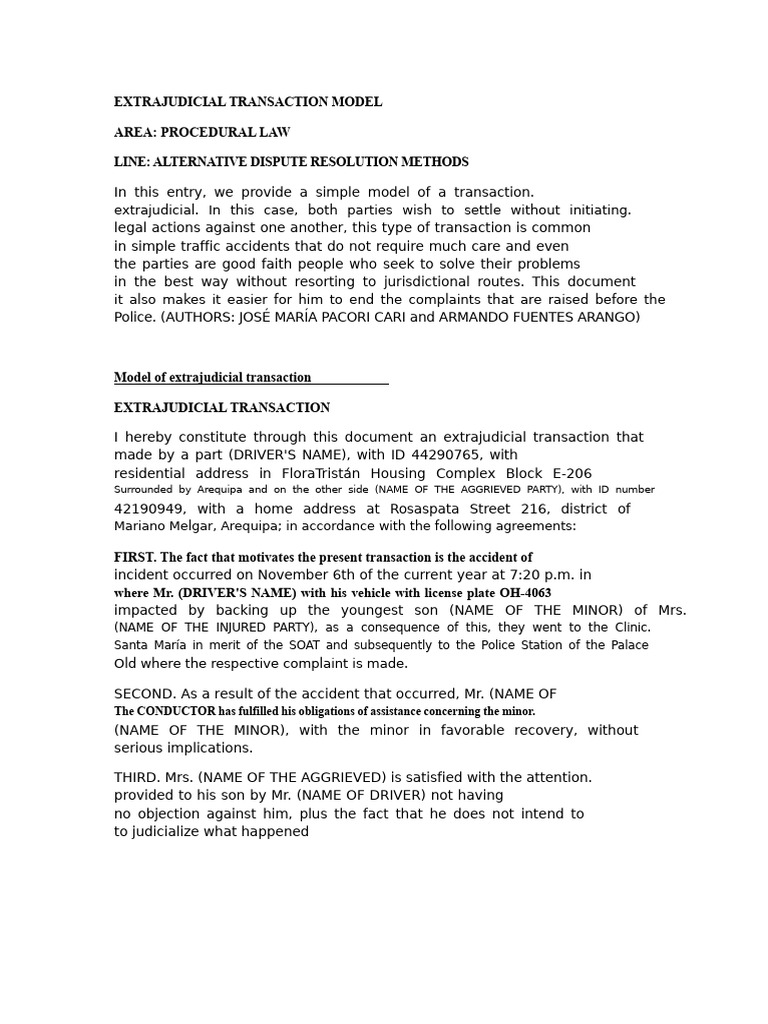 Model for Extrajudicial Transactions | PDF | Justice | Crime & Violence