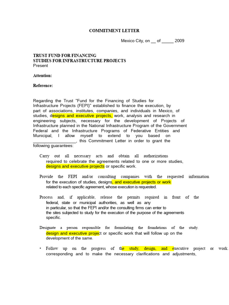 Commitment Letter for Infrastructure Studies | PDF