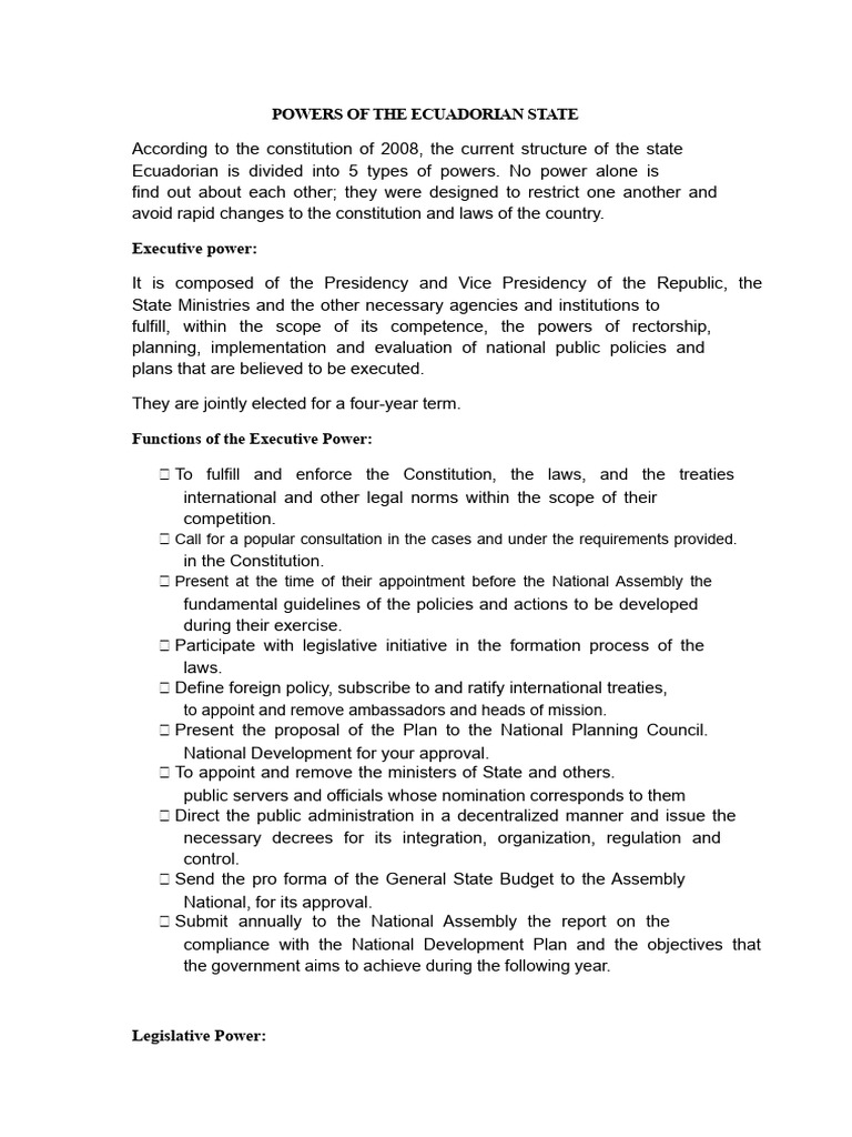 Ecuador's State Powers Explained | PDF | Presidents Of The United ...