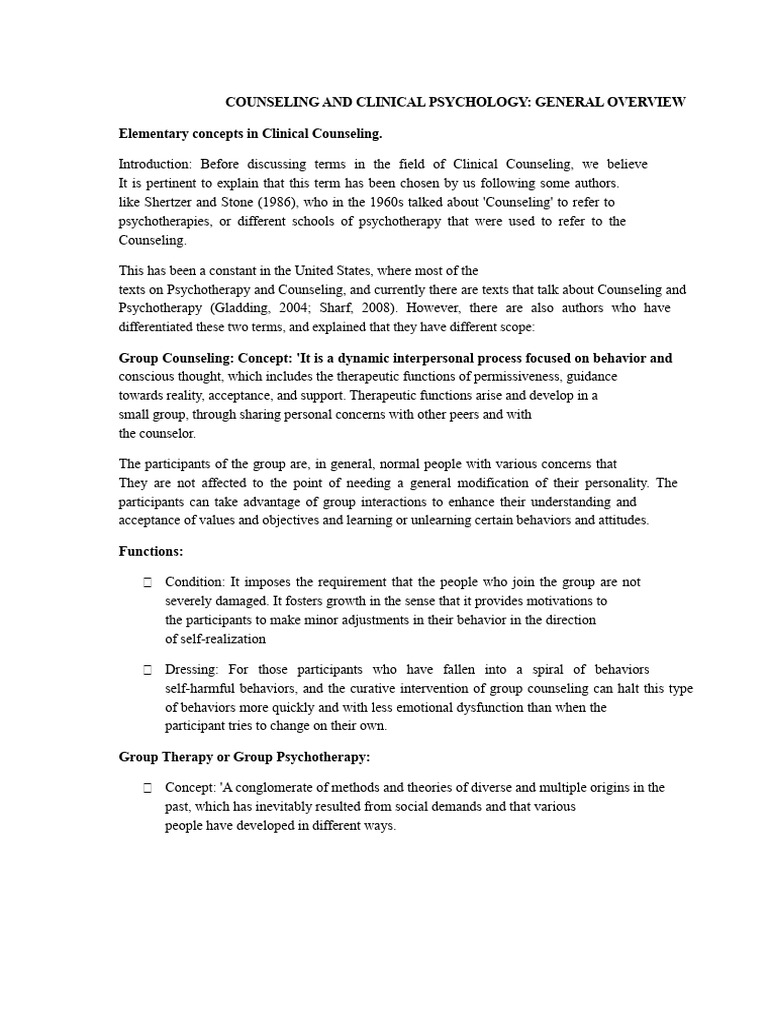 Overview of Counseling and Psychology | PDF | Psychotherapy | Clinical ...