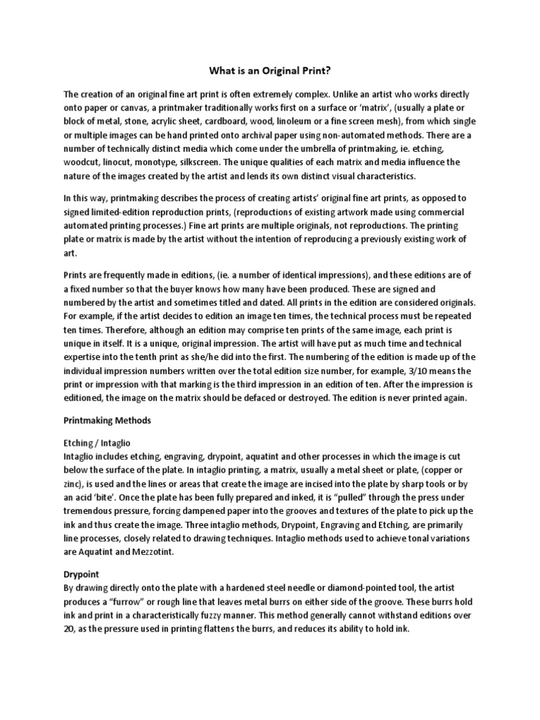 What Is An Original Print? | PDF | Printmaking | Etching
