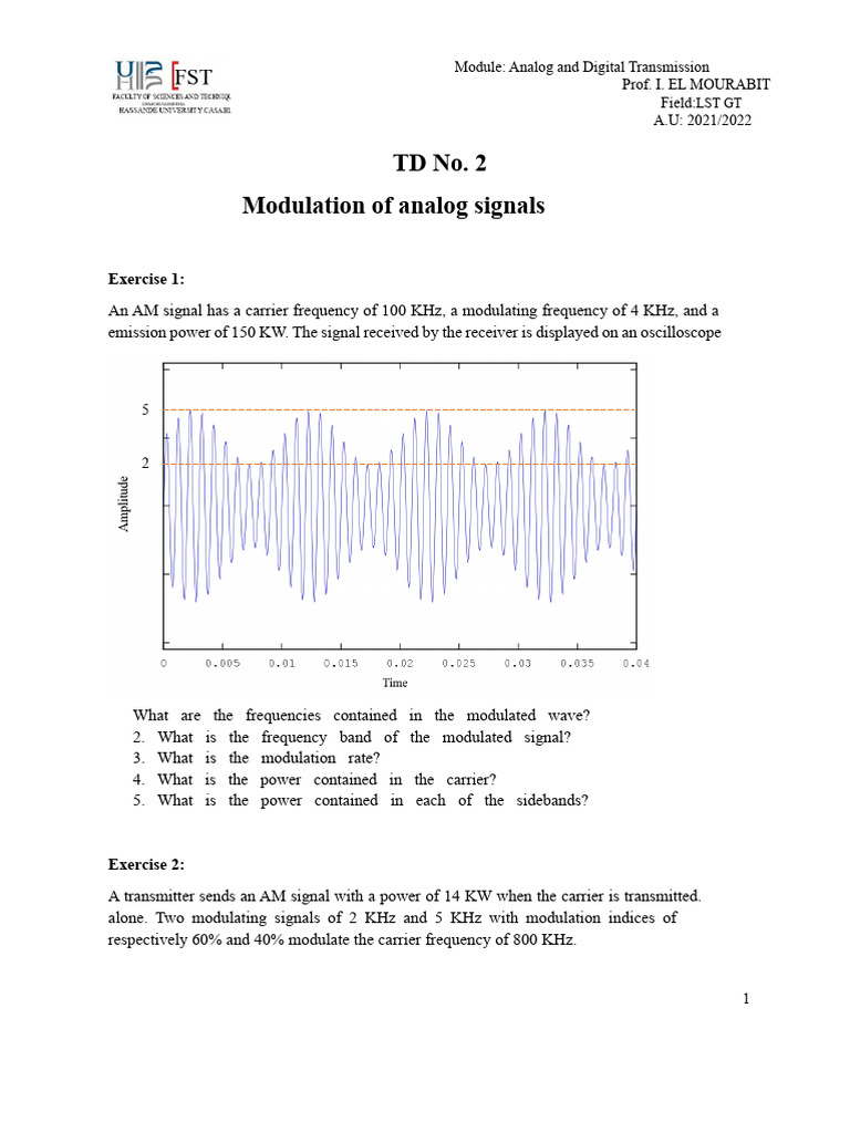 Analog and Digital Signal Modulation Exercises | PDF | Frequency ...