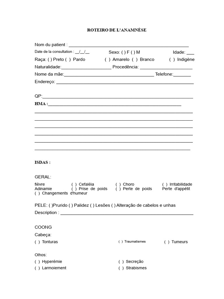 Roteiro Completo de Anamnese Médica | PDF | Especialidades médicas ...