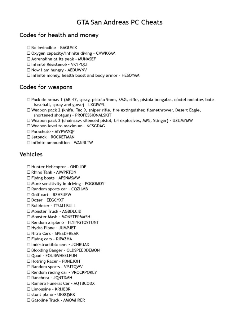 GTA San Andreas PC Tricks.docx PDF Traffic