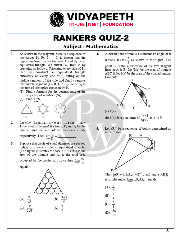 2 Ranker Quiz-02 Mathematics Rajeev Rastogi Sir Hariom | PDF | Area ...