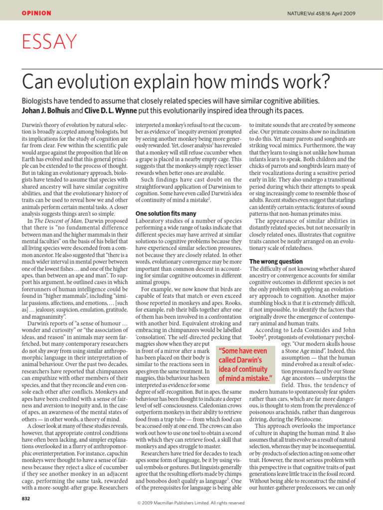 Evolution and Cognition: A Critical Review | PDF | Evolution | Mind
