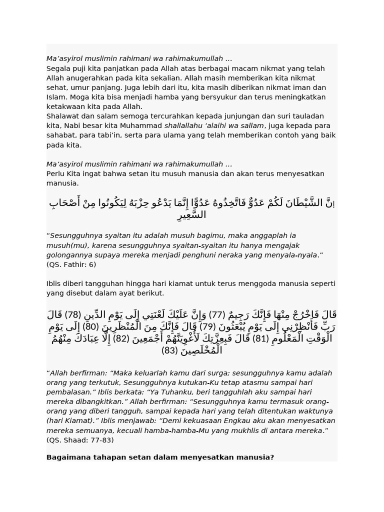 Enam Langkah Setan Menyesatkan Manusia | PDF