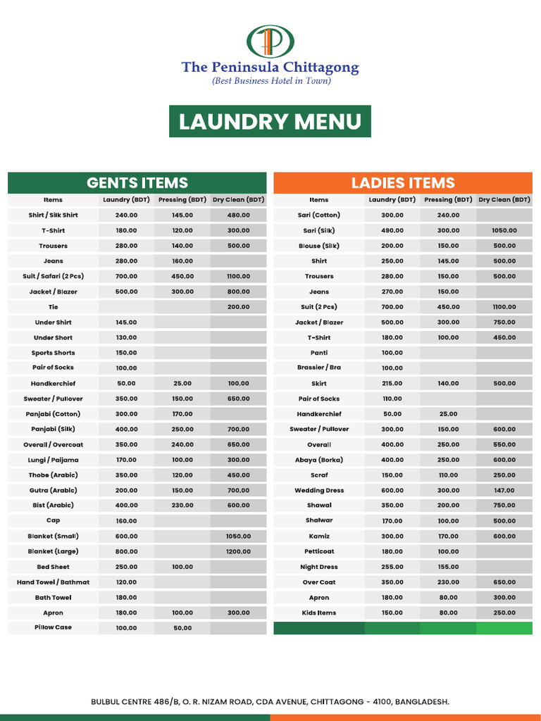Laundry Menu | PDF