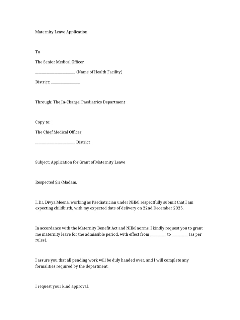 Maternity Leave Application Template | PDF