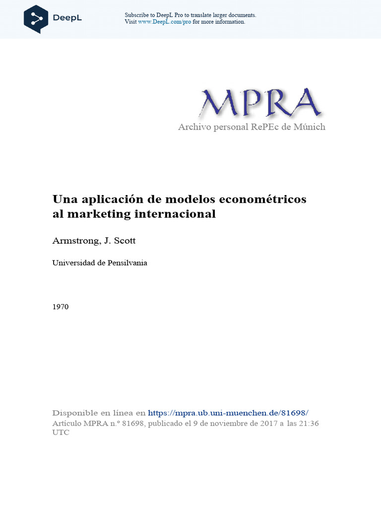 MPRA Paper 81698 Es-ES | PDF | Análisis de regresión | Econometría