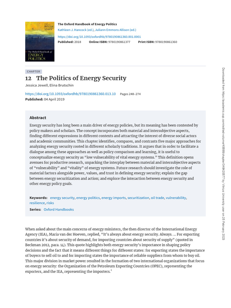 Energy Security: Concepts and Approaches | PDF | Energy Security ...