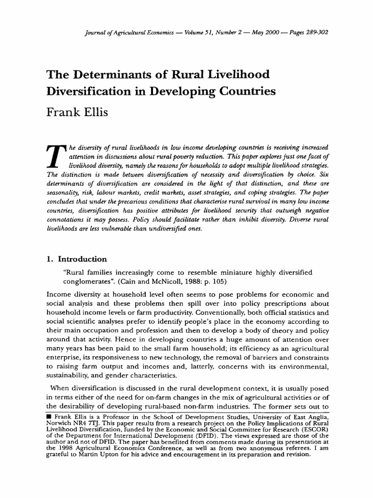 Determinants of Rural Livelihood Diversification | PDF | Labour ...