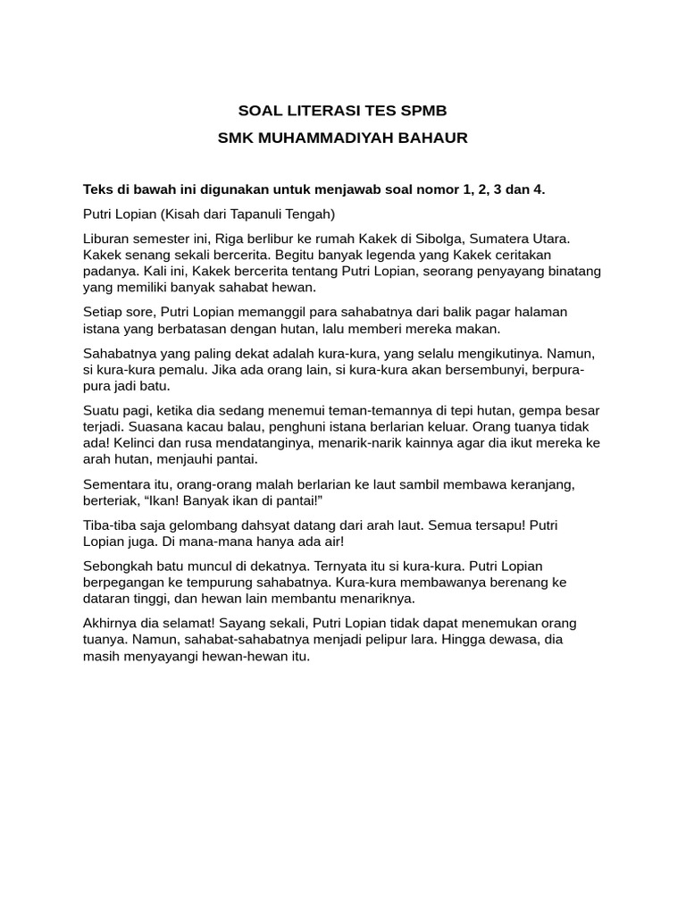 Soal Literasi SPMB: Putri Lopian | PDF