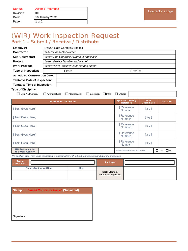 Work Inspection Request Template | PDF
