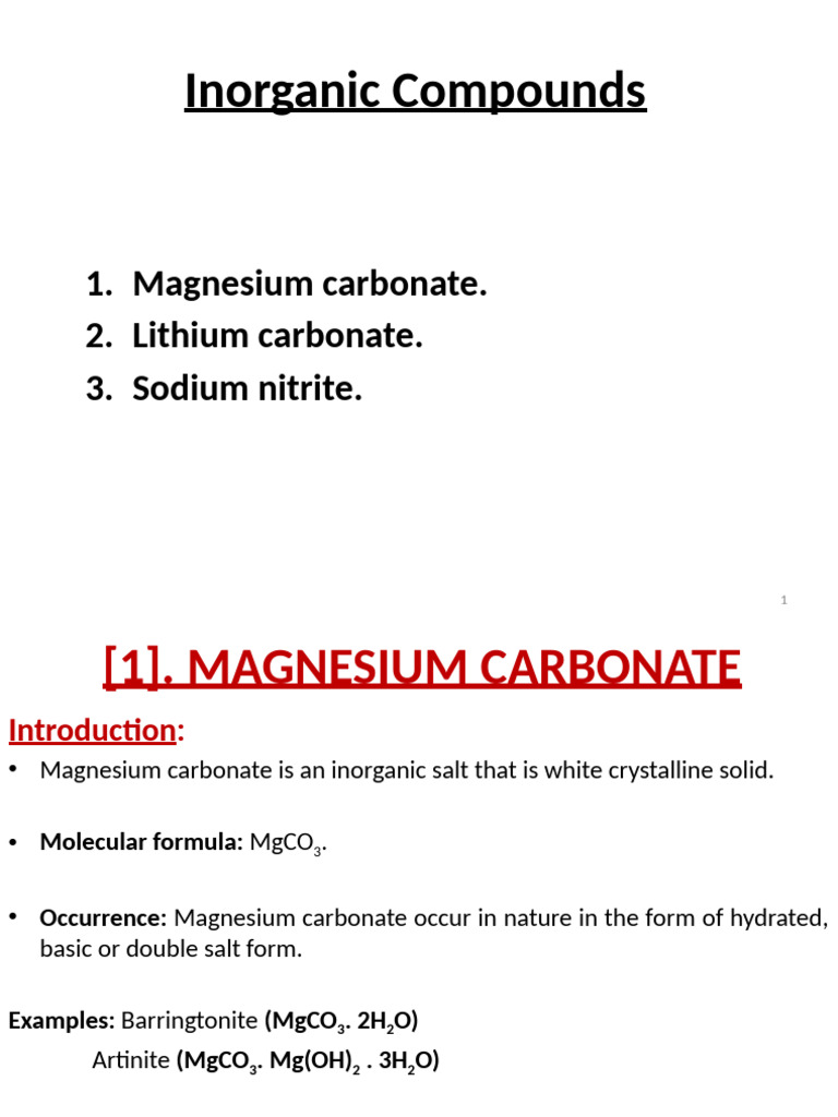 Inorganic Compounds: Mg & Li Carbonates | PDF | Carbonate | Magnesium