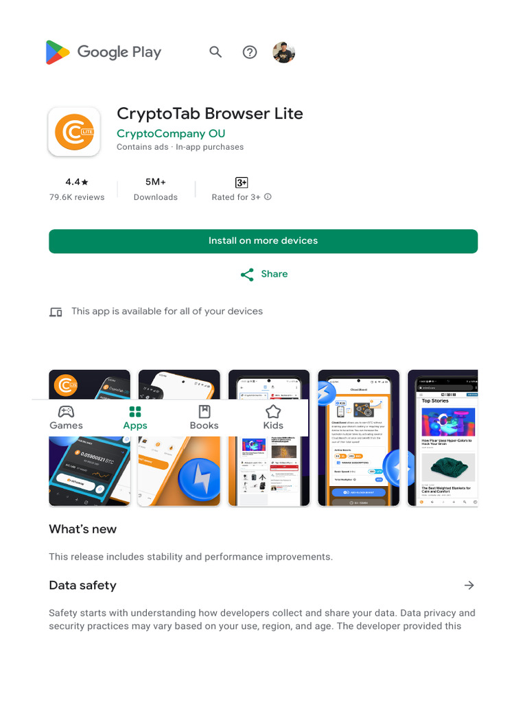 CryptoTab Browser Lite - Apps on Google Play | PDF | Mobile App | Computing