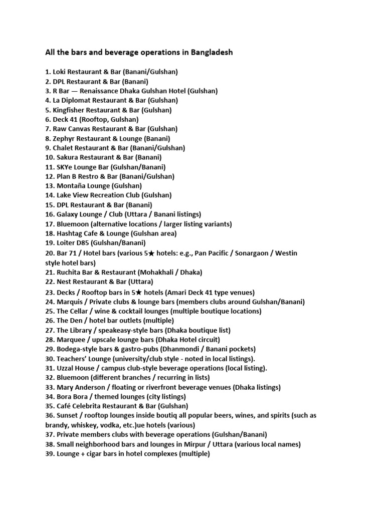 All The Bars and Beverage Operations in Bangladesh | PDF | Whisky | Wine
