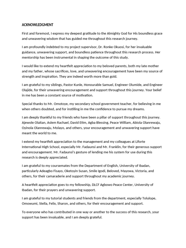 ACKNOWLEDGMENT Project | PDF | English Language | Tone (Linguistics)