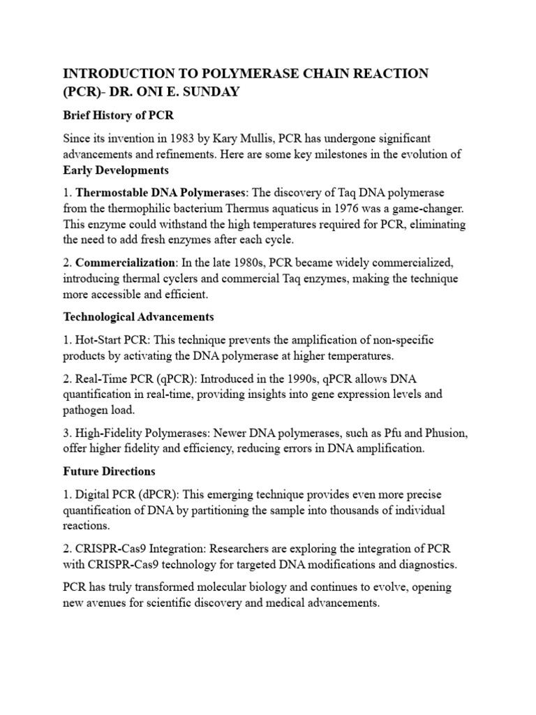 Overview of Polymerase Chain Reaction | PDF | Polymerase Chain Reaction ...