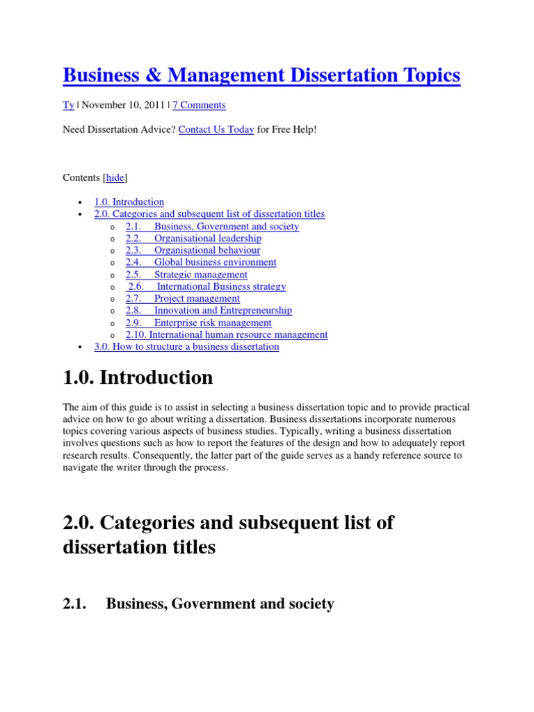 dissertation topics for international business