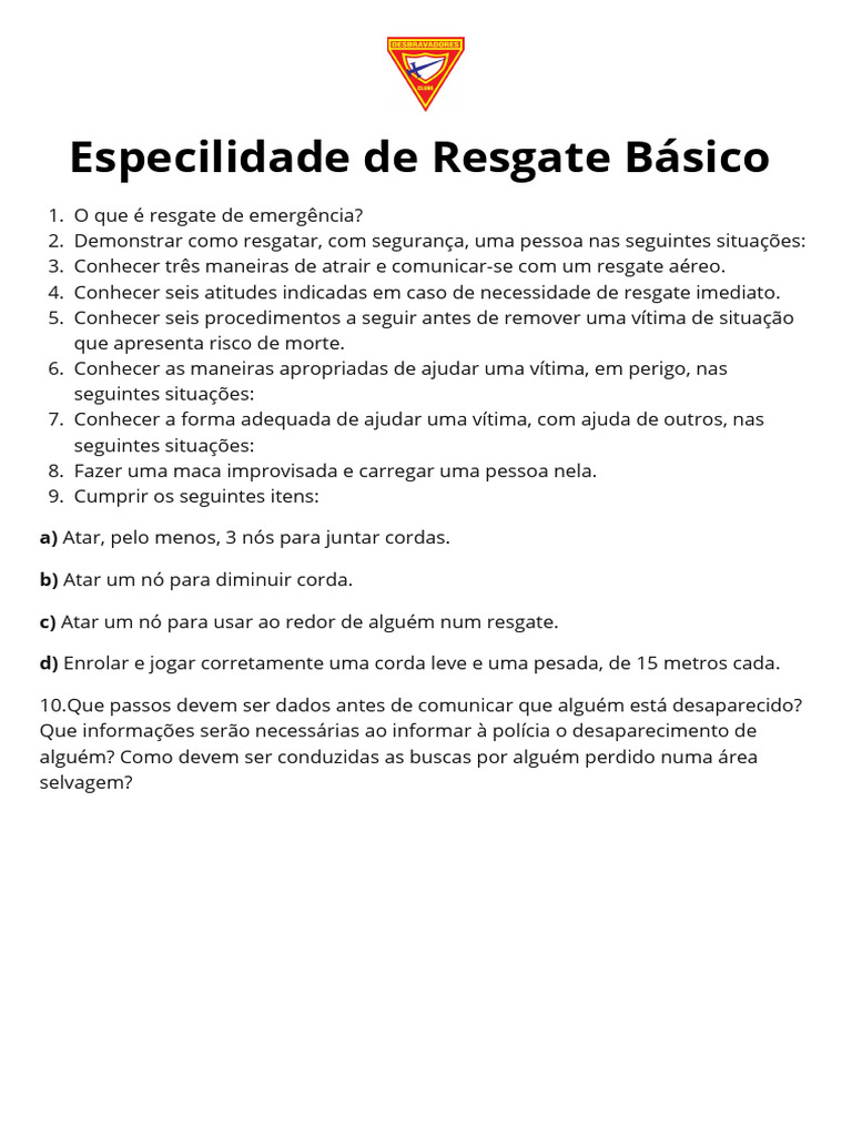 Especilidade de Resgate Básico | PDF