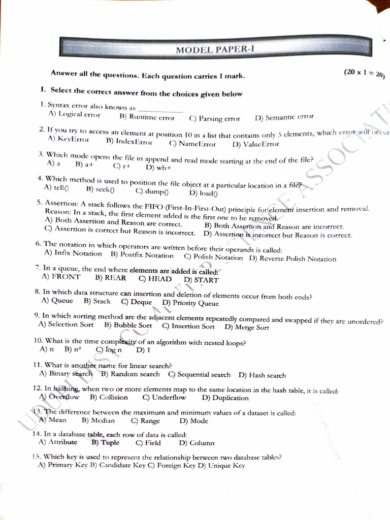 Python Programming Model Paper Questions | PDF | Database Index | Computing