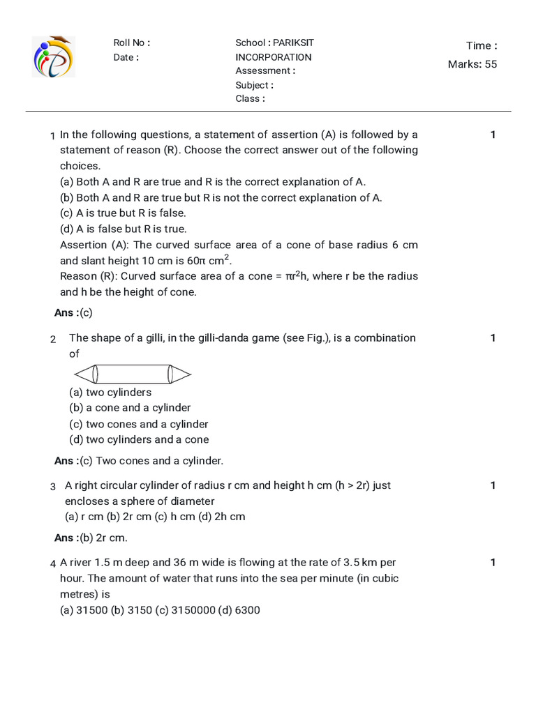 Surface Area and Volume - Exam+ Sol g1 | PDF | Sphere | Area