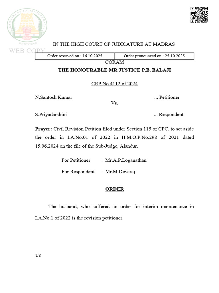 Madras High Court Ruling on Maintenance | PDF | Justice | Crime & Violence