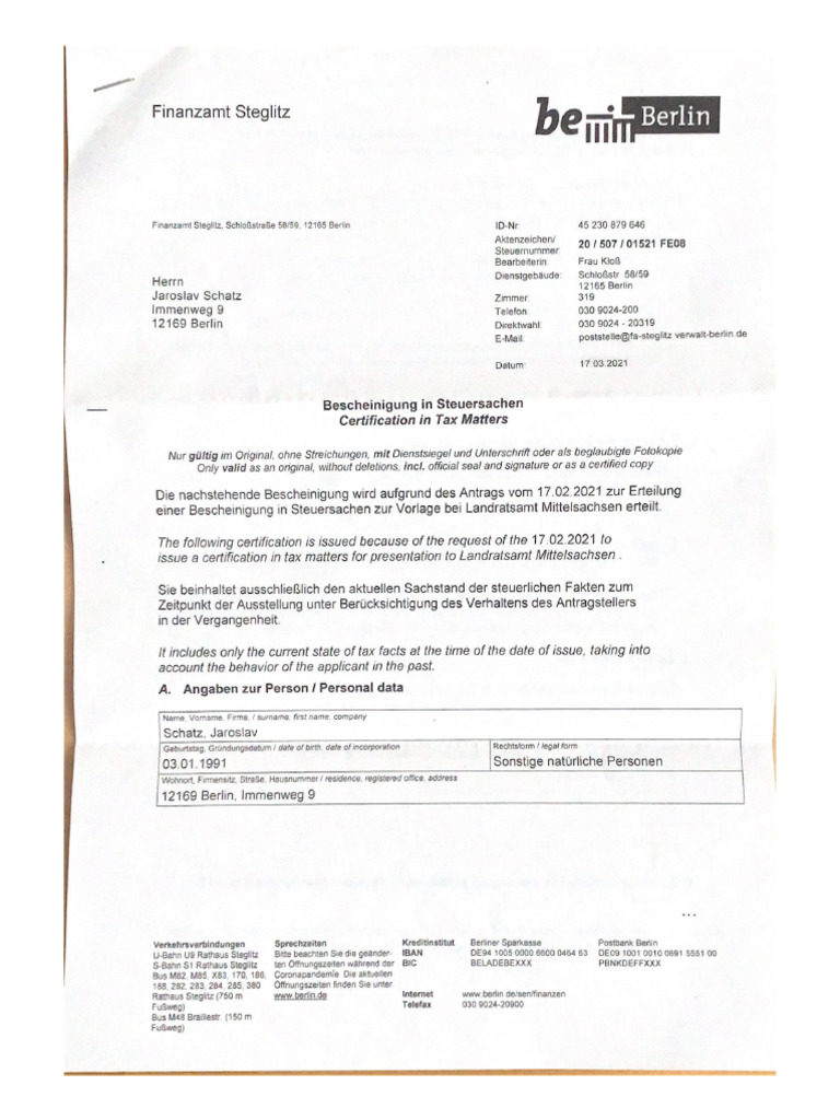 Proof of Address-Berlin | PDF