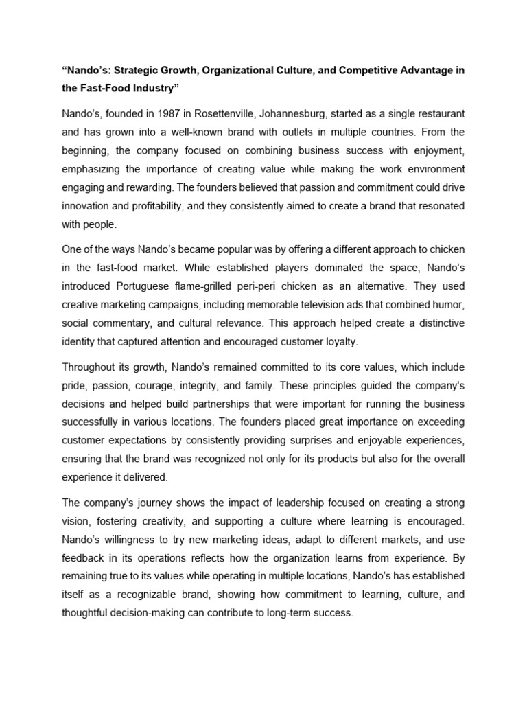 Nando's Growth and Sustainability Strategies | PDF | Fast Food | Hamburgers