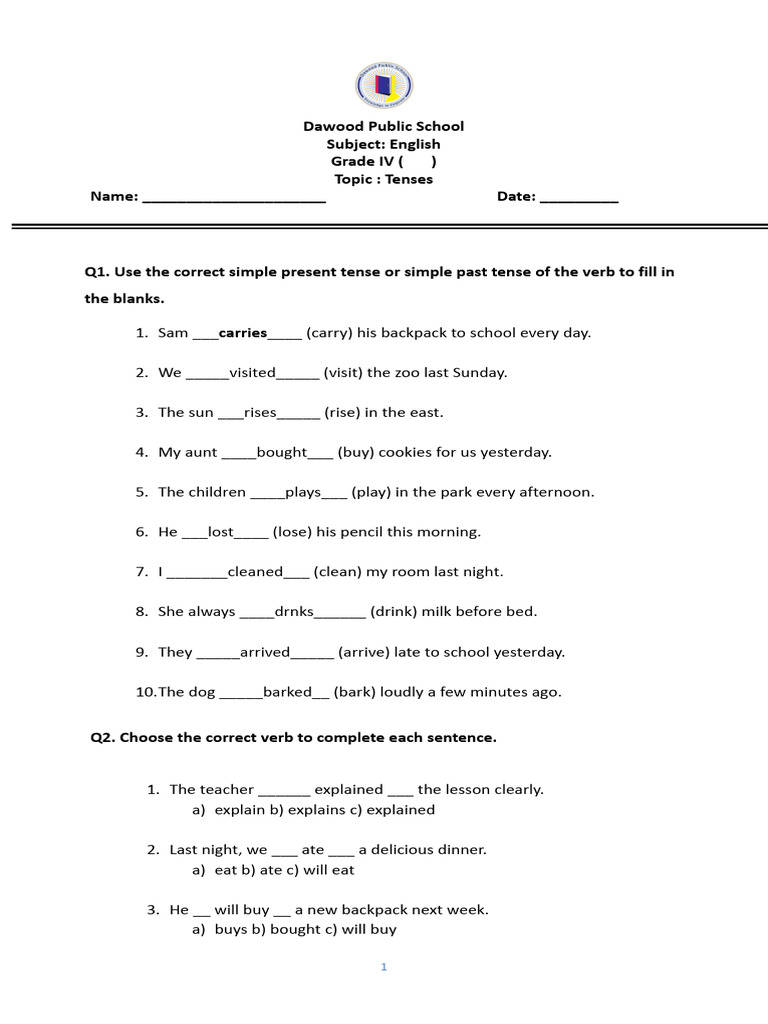 Grade IV English: Tenses, Punctuation, Adjectives | PDF | Adverb ...