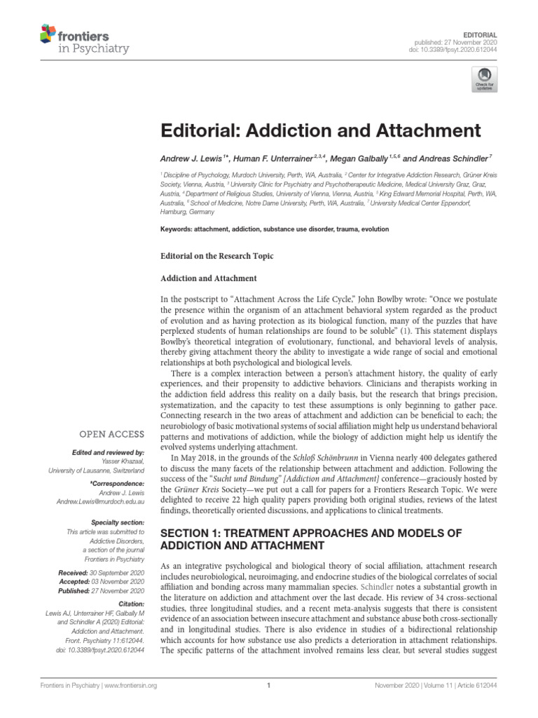 Addiction and Attachment Editorial Insights | PDF | Attachment Theory ...
