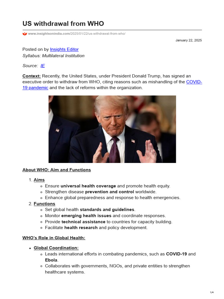 US Withdrawal From WHO | PDF | World Health Organization | Global Health