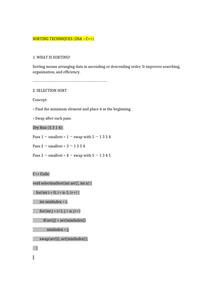 C++ Sorting Techniques Explained | PDF | Theoretical Computer Science ...