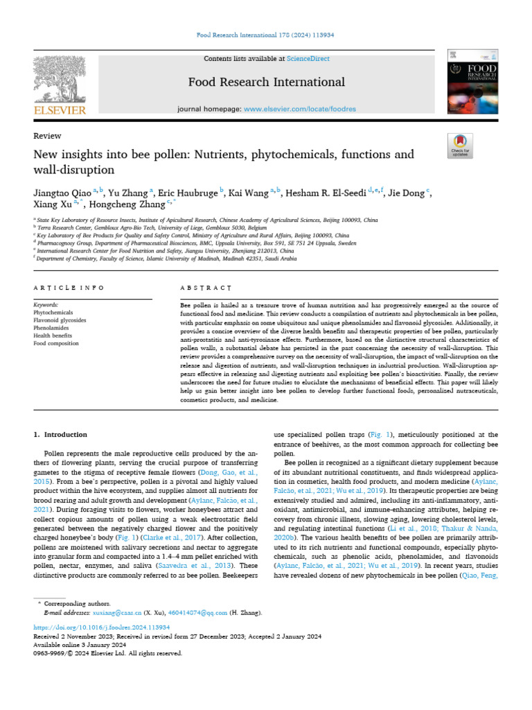 New Insights Into Bee Pollen Nutrients, Phytochemicals, Functions and ...