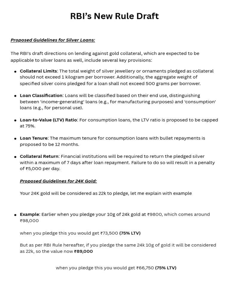 RBI Draft Guidelines for Silver Loans | PDF