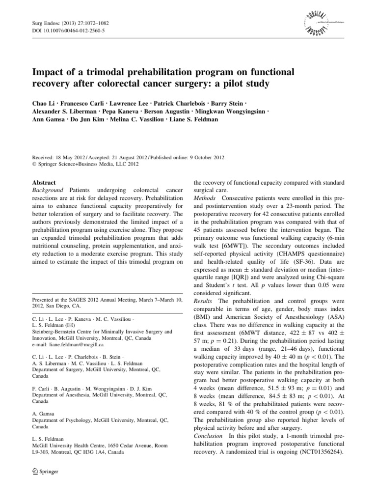 Trimodal Prehabilitation in Colorectal Surgery | PDF | Colorectal ...