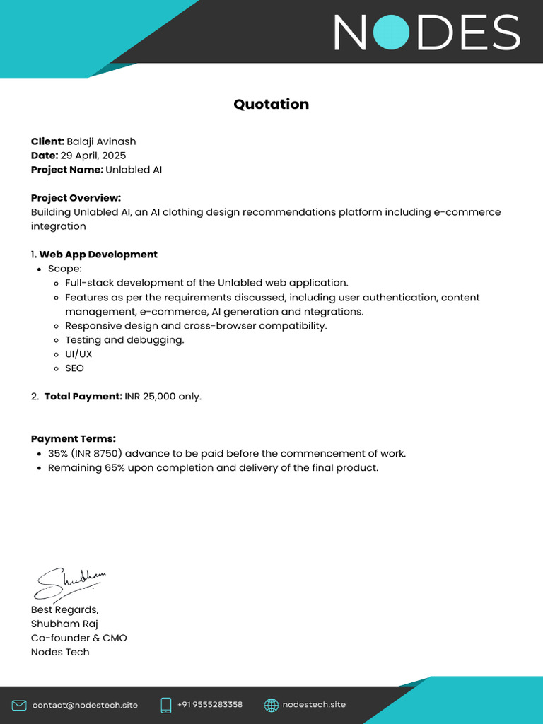 Quotation for Web App and Landing Page Development Dear Aditi Agarwal ...